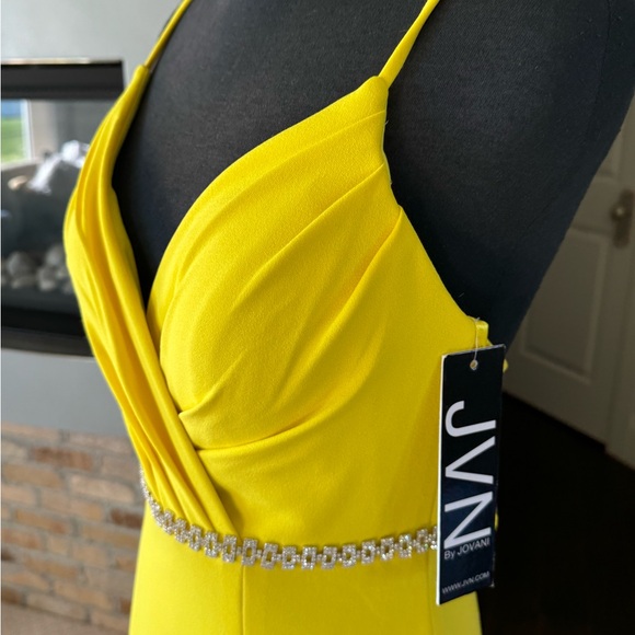 JVN BY JOVANI dress yellow jersey knit rhinestones size 8 pageant prom with tags - Picture 3 of 16